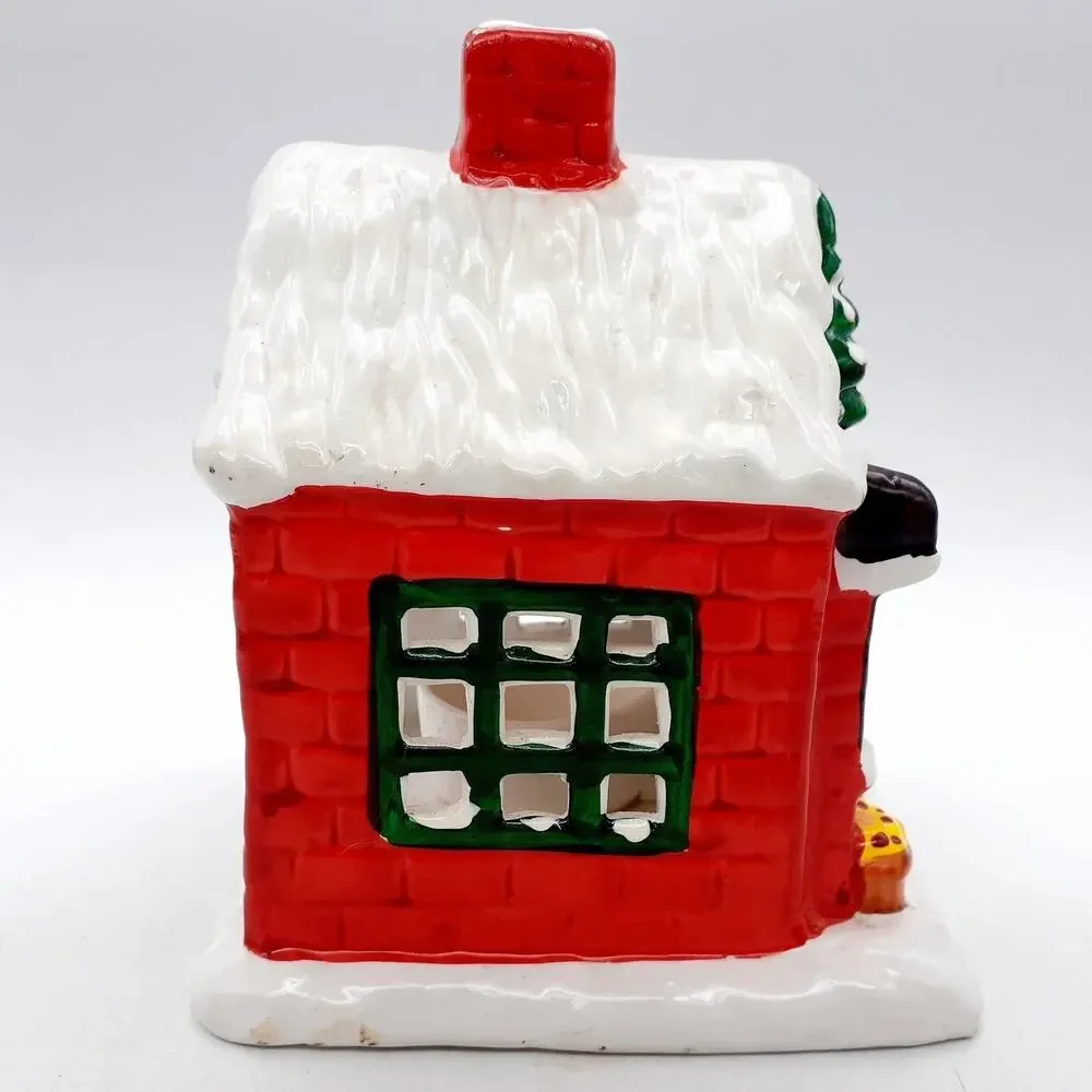 Ceramic Christmas House Tealight Candle Holder Small Red Roof Holiday Decor